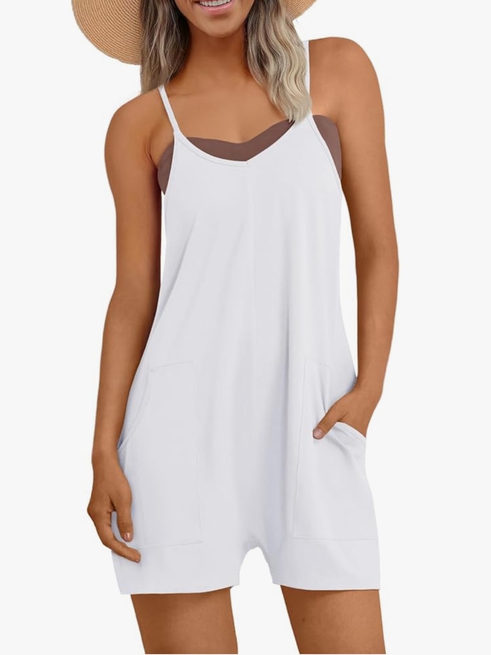 Women’s White Spaghetti-Strap Romper - Casual Summer loose flowing romper